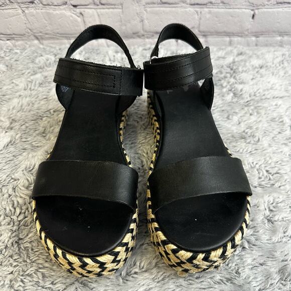 Sorel Women's Cameron Flatform Espadrille Black White Ankle Strap Sandals Size 8 - Picture 2 of 11